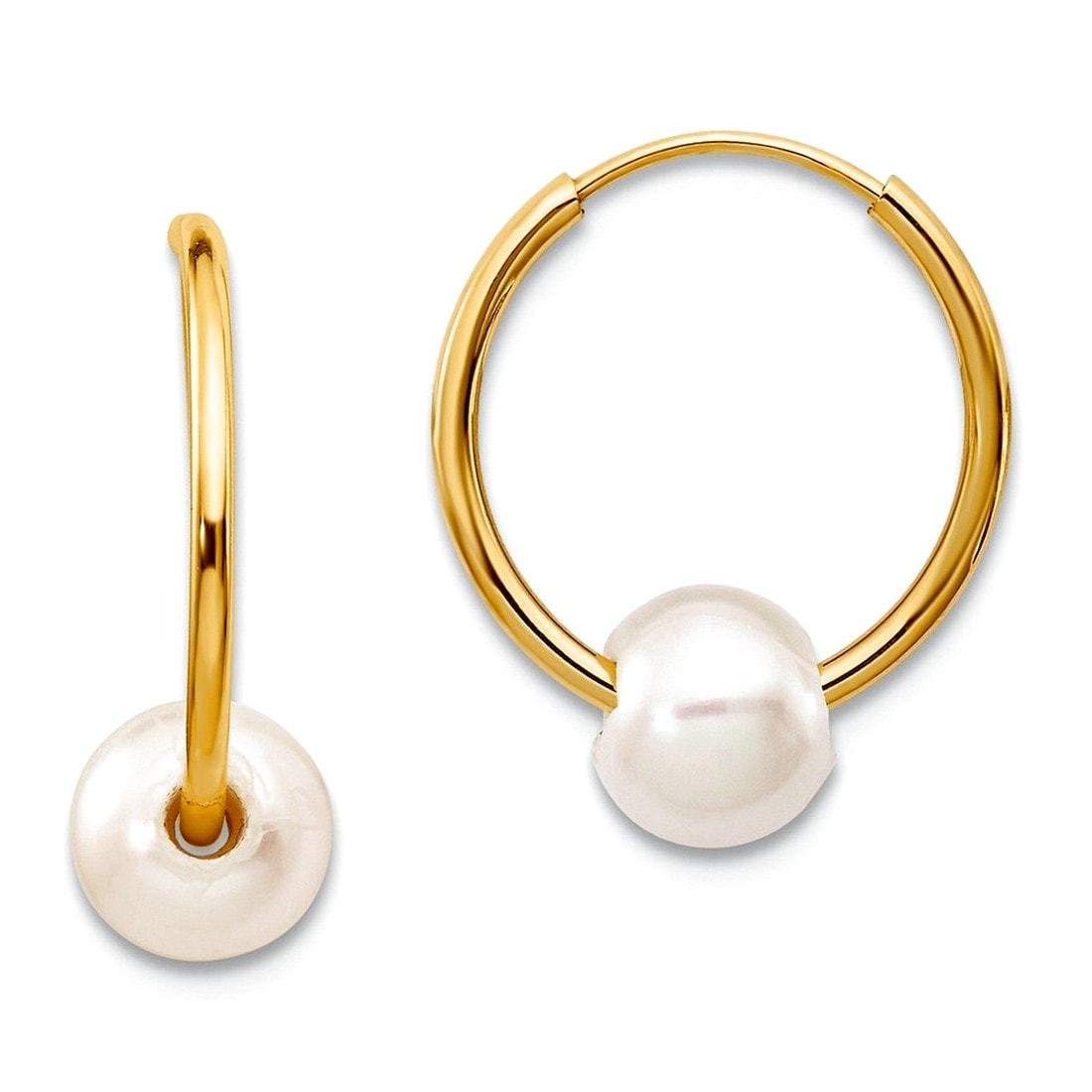 Curata 14K Yellow Gold Hollow Polished Prong Set Screw Back Post Earrings Reversible Freshwater Cultured Pearl And Bead Earrings