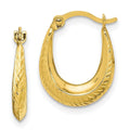 Curata 10K Yellow Gold Polished Hinged Post Textured Hollow Hoop Earrings