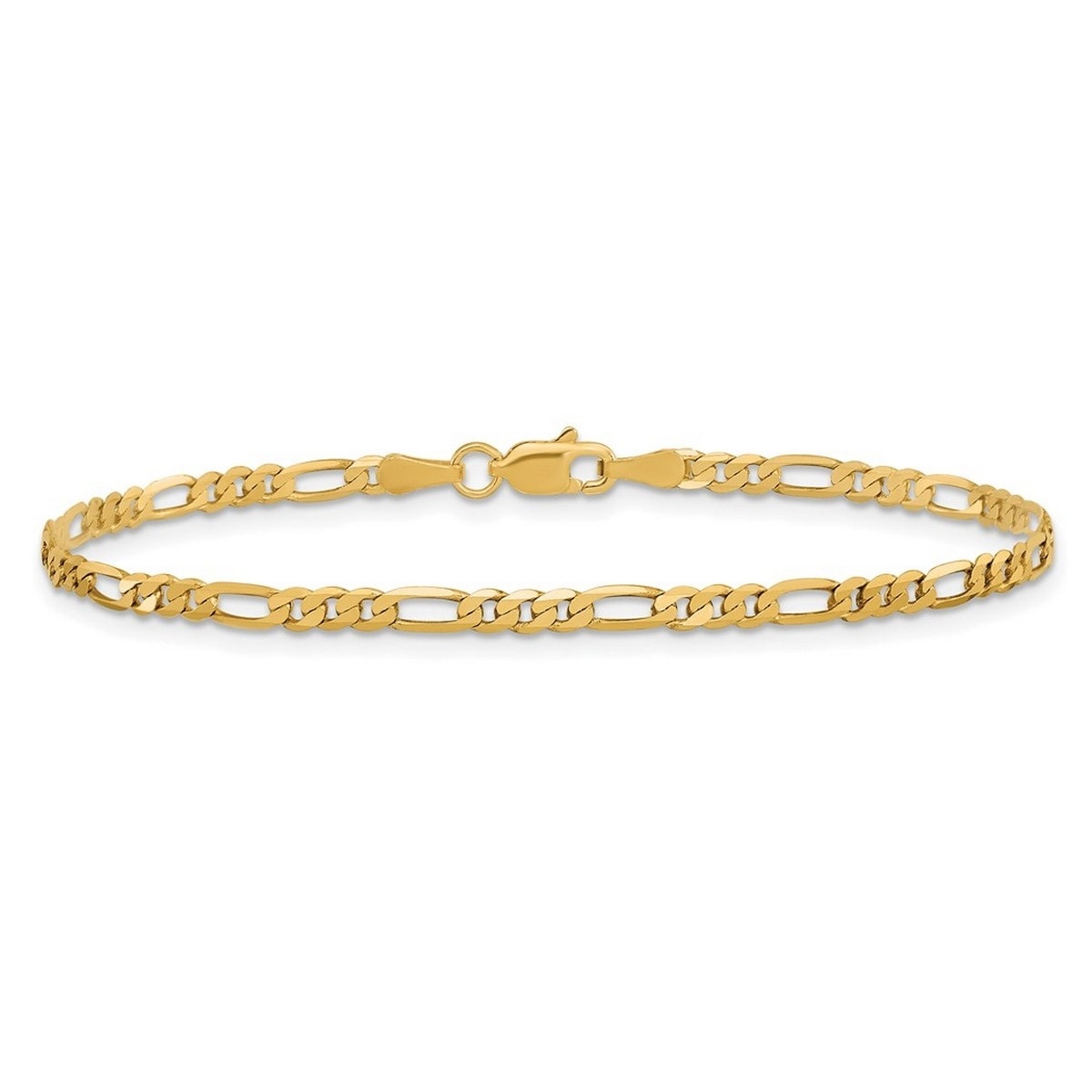Curata 10K 2.75Mm Flat Figaro Chain Bracelet 7 Inch Jewelry Gifts For Women