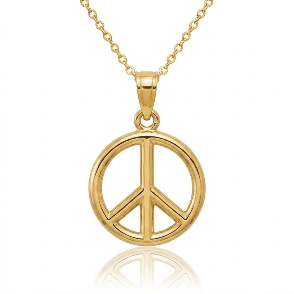 Curata 14K Yellow Gold Closed Back Polished Peace Symbol Pendant