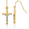 Curata 14K Two Tone Gold Crucifix Cross Hook Drop Earrings 12Mmx30Mm Orange