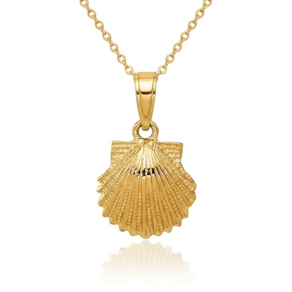 Curata 14K Yellow Gold Solid Textured Polished Open Back Scallop Shell Pendant Measures 17.7X10.7Mm