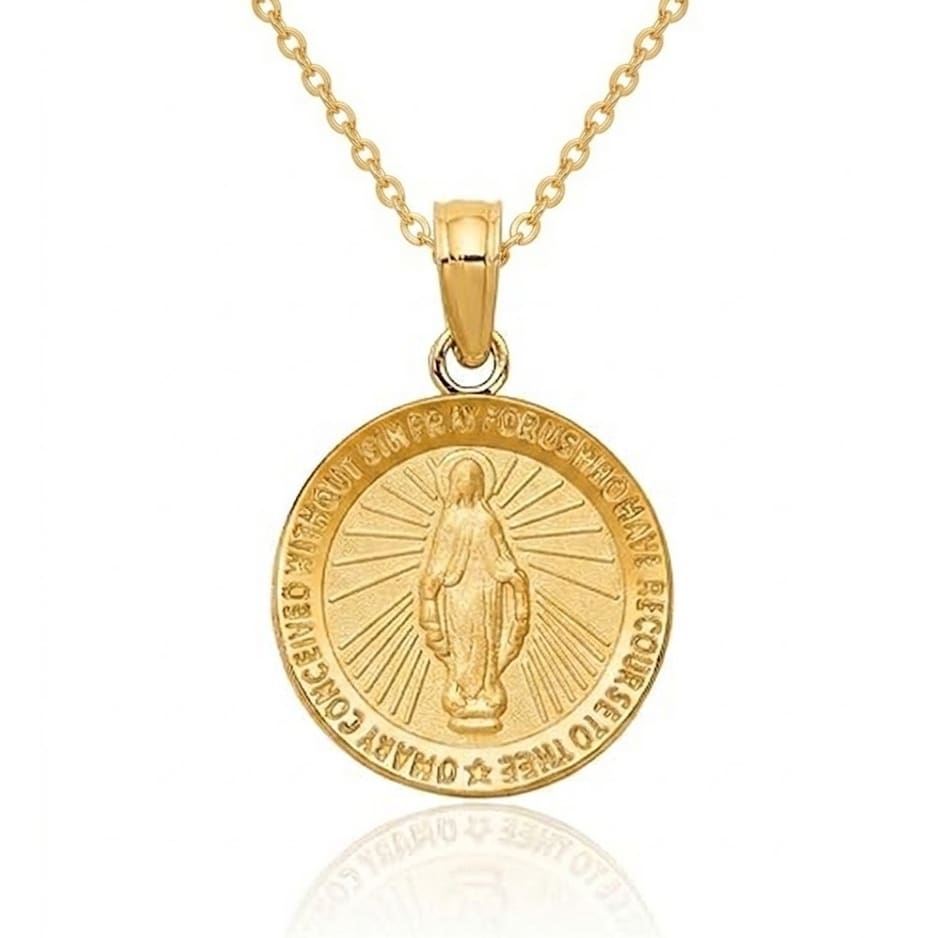 Curata 14K Yellow Gold Solid Satin Polished Not Engraveable Miraculous Medal Pendant Necklace Measures 12X12Mm Jewelry Gifts For