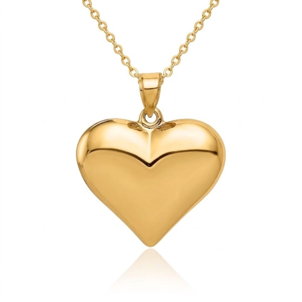Curata 14K Yellow Gold Hollow Polished Puffed Heart Pendant Measures 22.5X24.8Mm