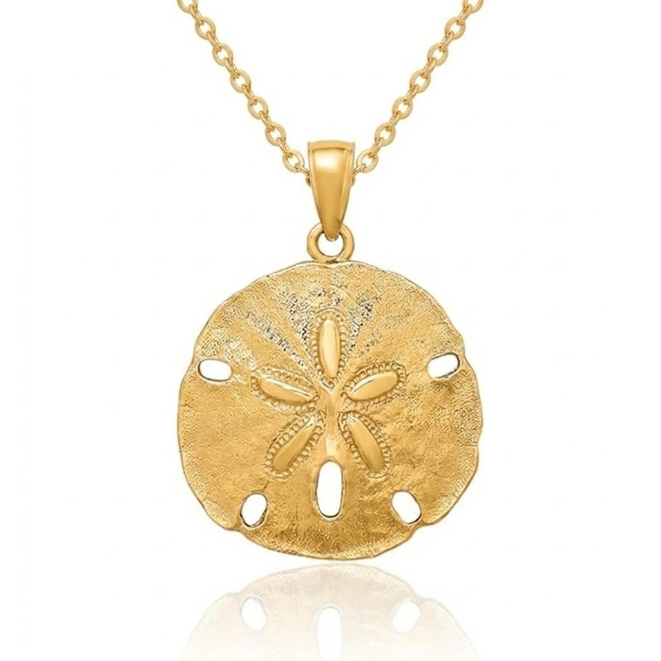 Curata 14K Yellow Gold Solid Polished Textured Back Sand Dollar Pendant
