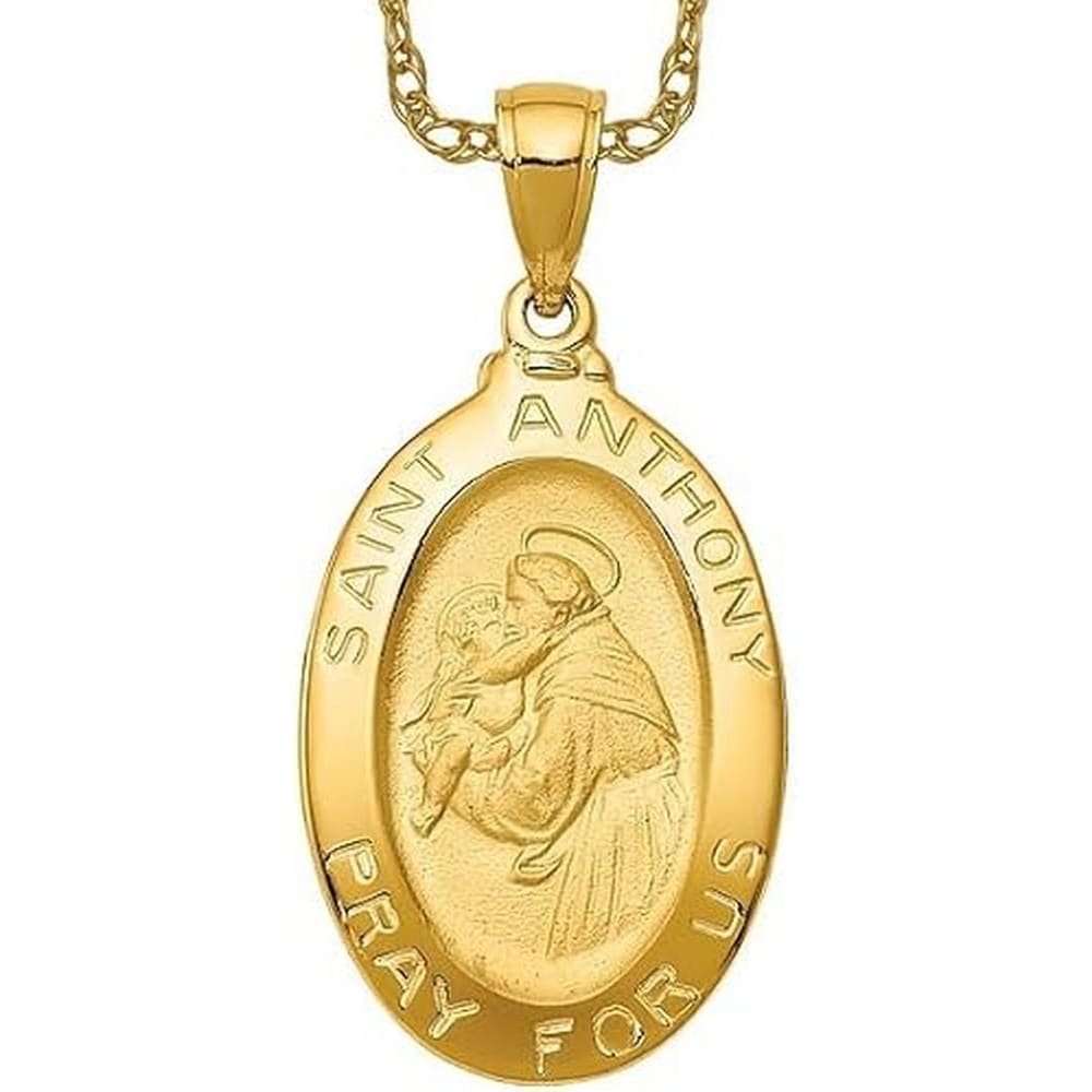 Curata 14K Yellow Gold 18 31.5X15.25Mm Saint Anthony Oval Medal Pendant Necklace