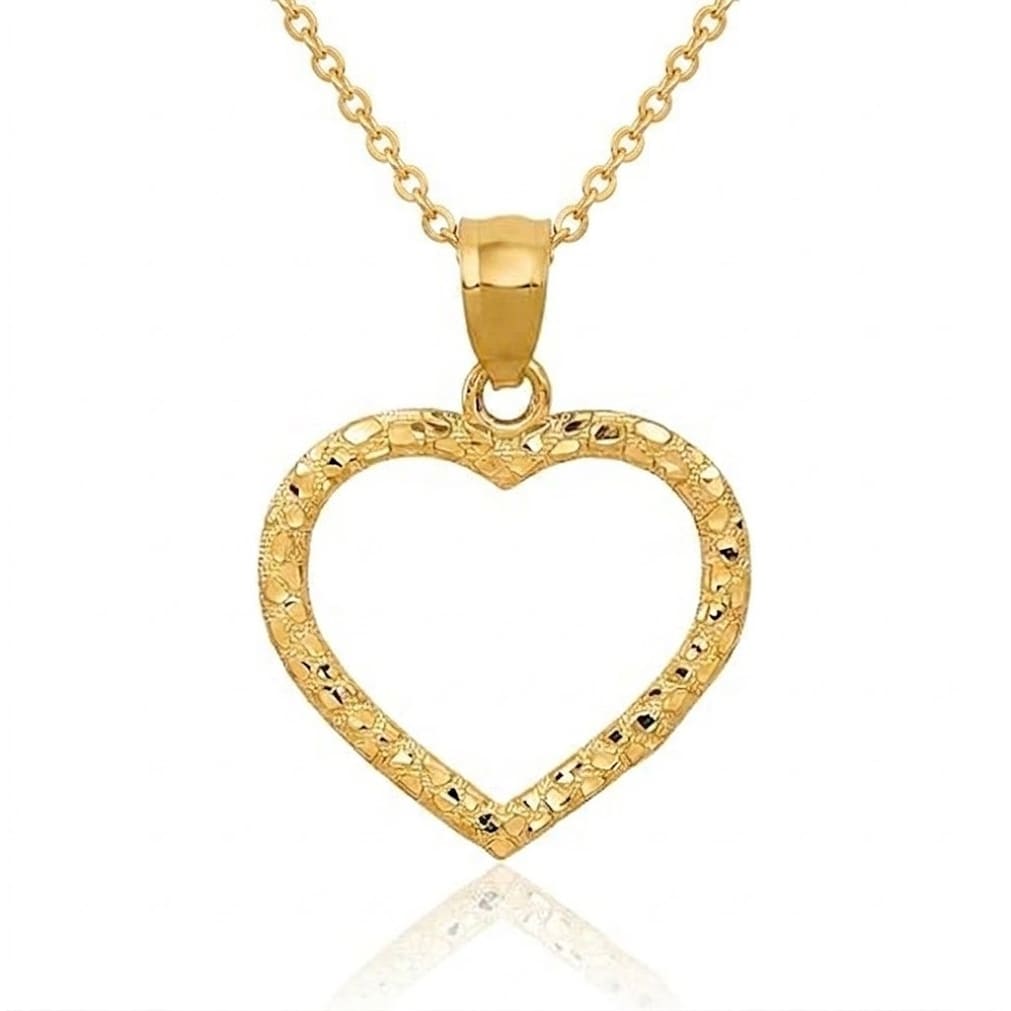 Curata 14K Yellow Gold Polished Sparkle Cut Nugget Heart Pendant Measures 15X20.7Mm