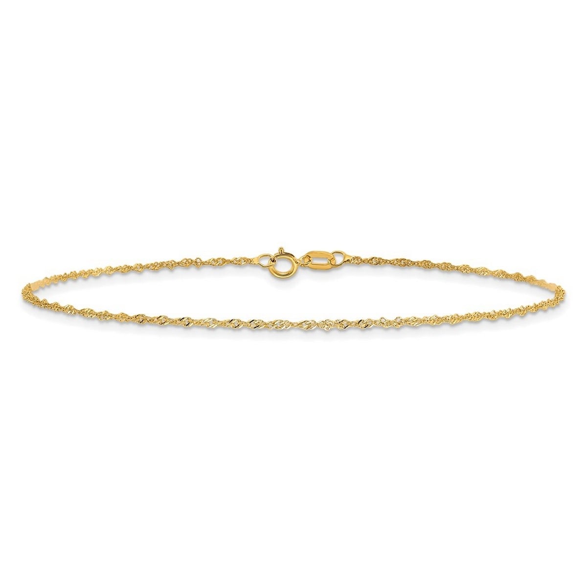 Curata 14K Yellow Gold Solid Sparkle Cut 1Mm Singapore Chain Bracelet 7 Inch Spring Ring