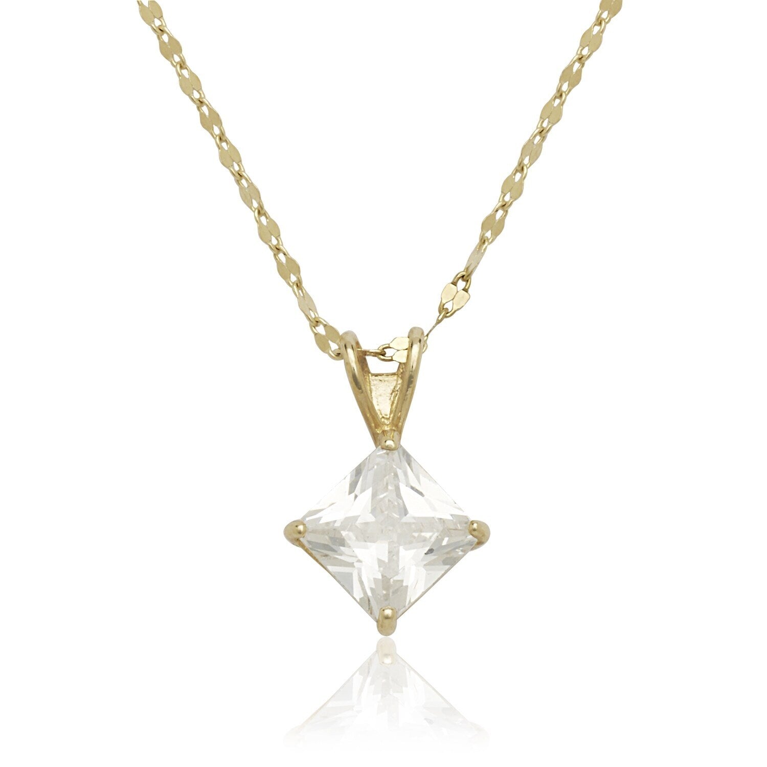 Curata 14K Gold 18 6Mm Princess Cubic Zirconia Solitaire Necklace