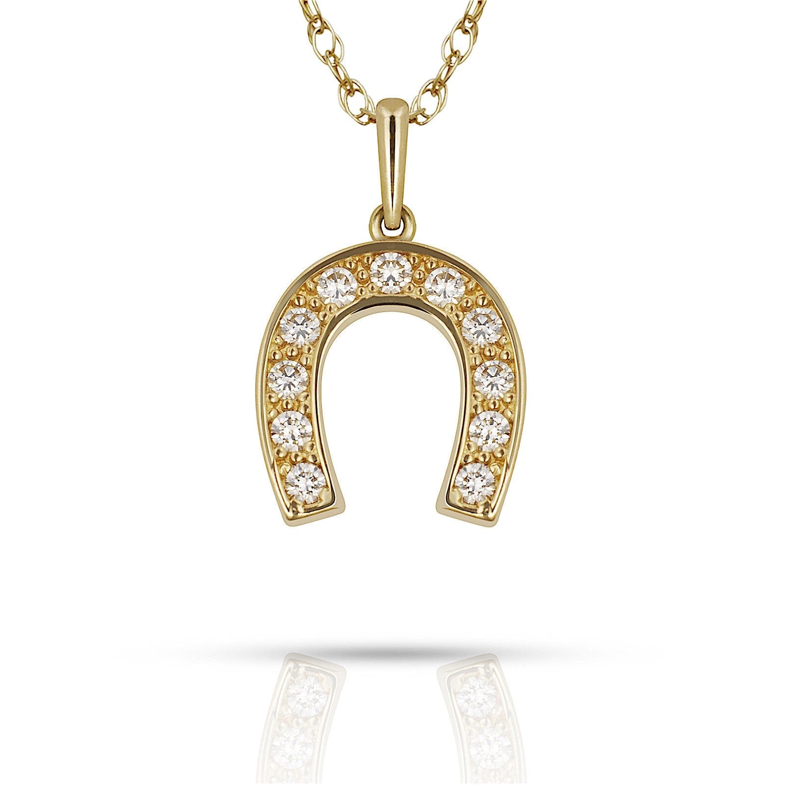 Curata 14K Gold 18 Cubic Zirconia Small Horse Shoe Pendant Necklace