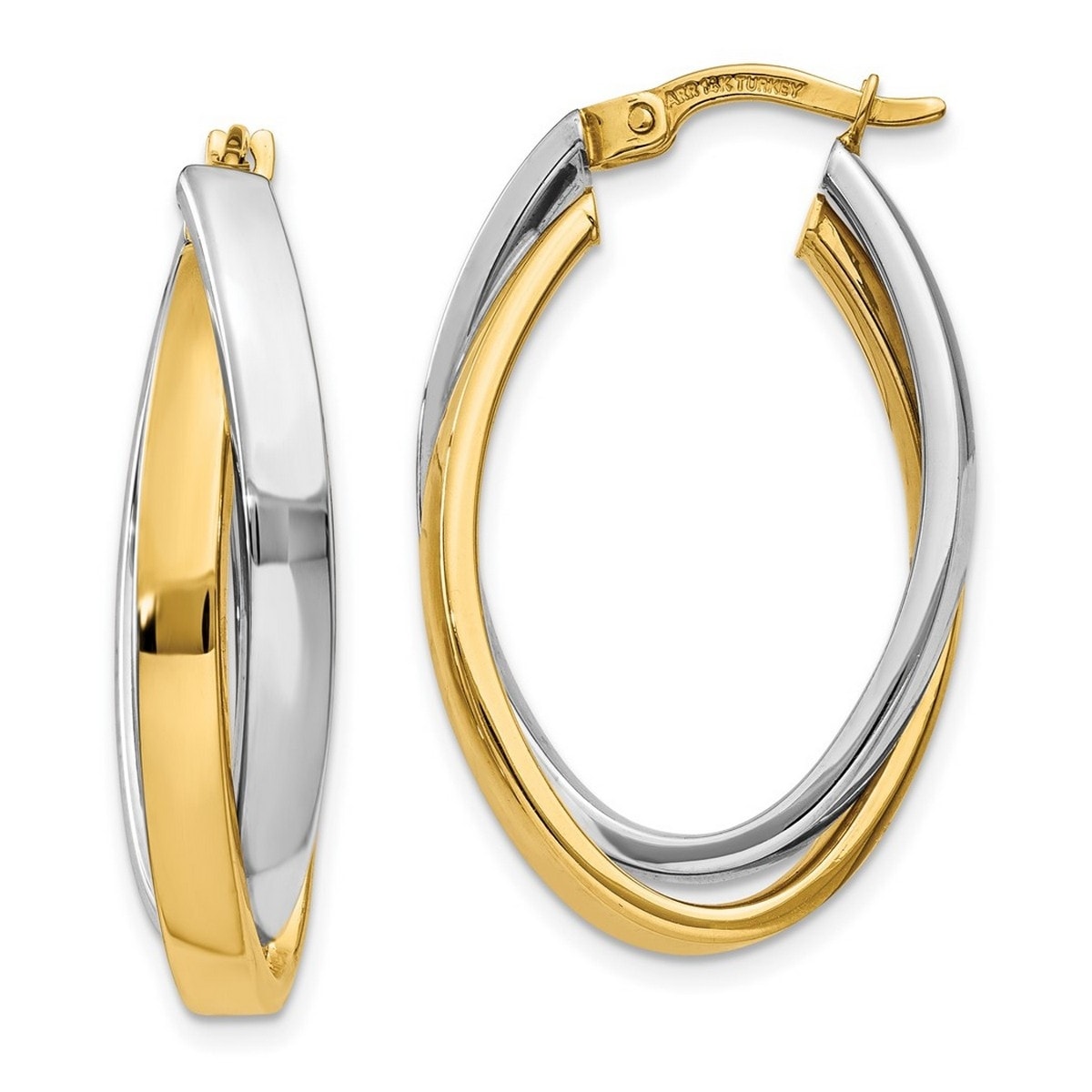 Curata 14K Two Tone Polished Hollow Tube Hinged Post Gold Oval Hoop Earrings Jewelry Gifts For Women