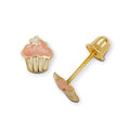 Curata 14K Yellow Gold Childrens Small Color Enamel Cupcake Screw Back Stud Earrings