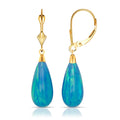 Curata 14K Yellow Gold Tear Drop Created Opal Dangle Leverback Earrings