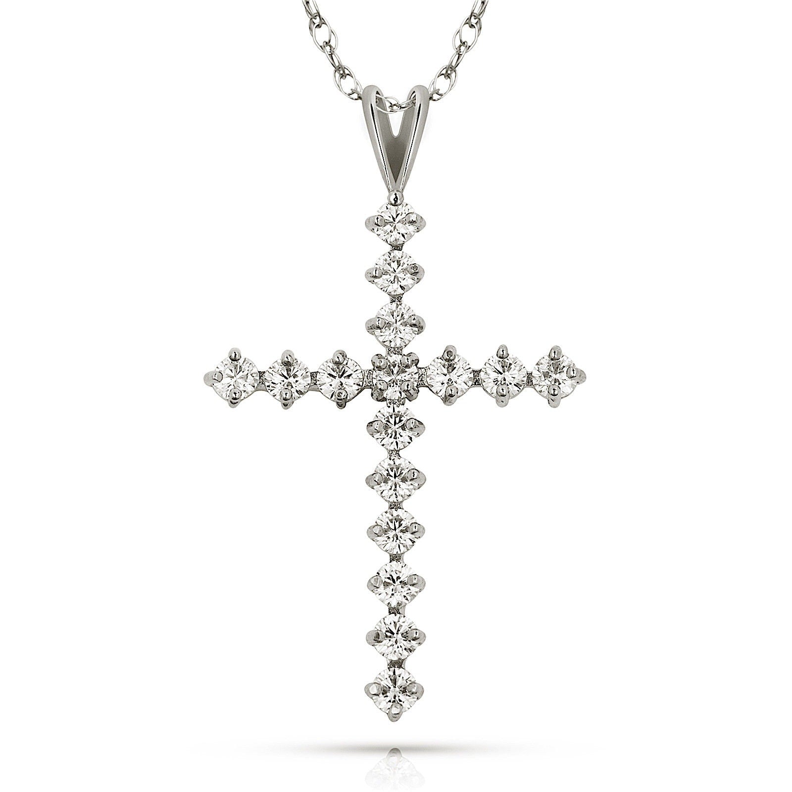 Curata 14K Gold 18 Round Cubic Zirconia Tailored Cross Pendant Necklace