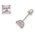 Curata 14K Gold 5Mm Princess Cut Cubic Zirconia Basket Set Screw Back Earrings
