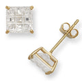 Curata 14K Gold 9 Segment Princess Cubic Zirconia Stud Earrings White