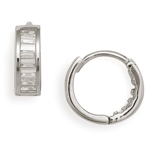 Curata 14K Gold Baguette Cubic Zirconia Hinged Hoop Clip In Earrings