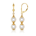 Curata Solid 14K Beaded 6Mm Freshwater Cultured Pearl Double Dangle Leverback Earrings 6Mm X 35Mm