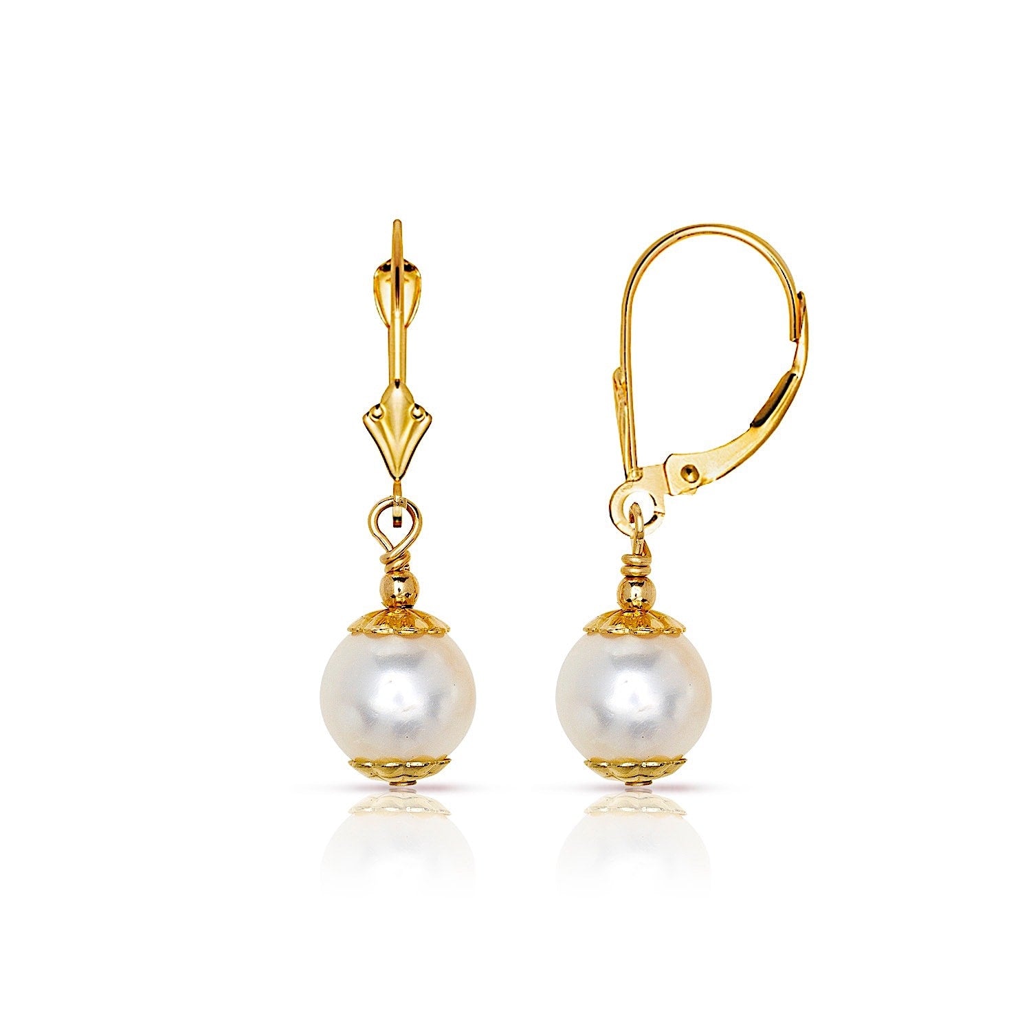 Curata Solid 14K Beaded 6Mm Freshwater Cultured Pearl Single Dangle Leverback Earrings 6Mm X 25Mm