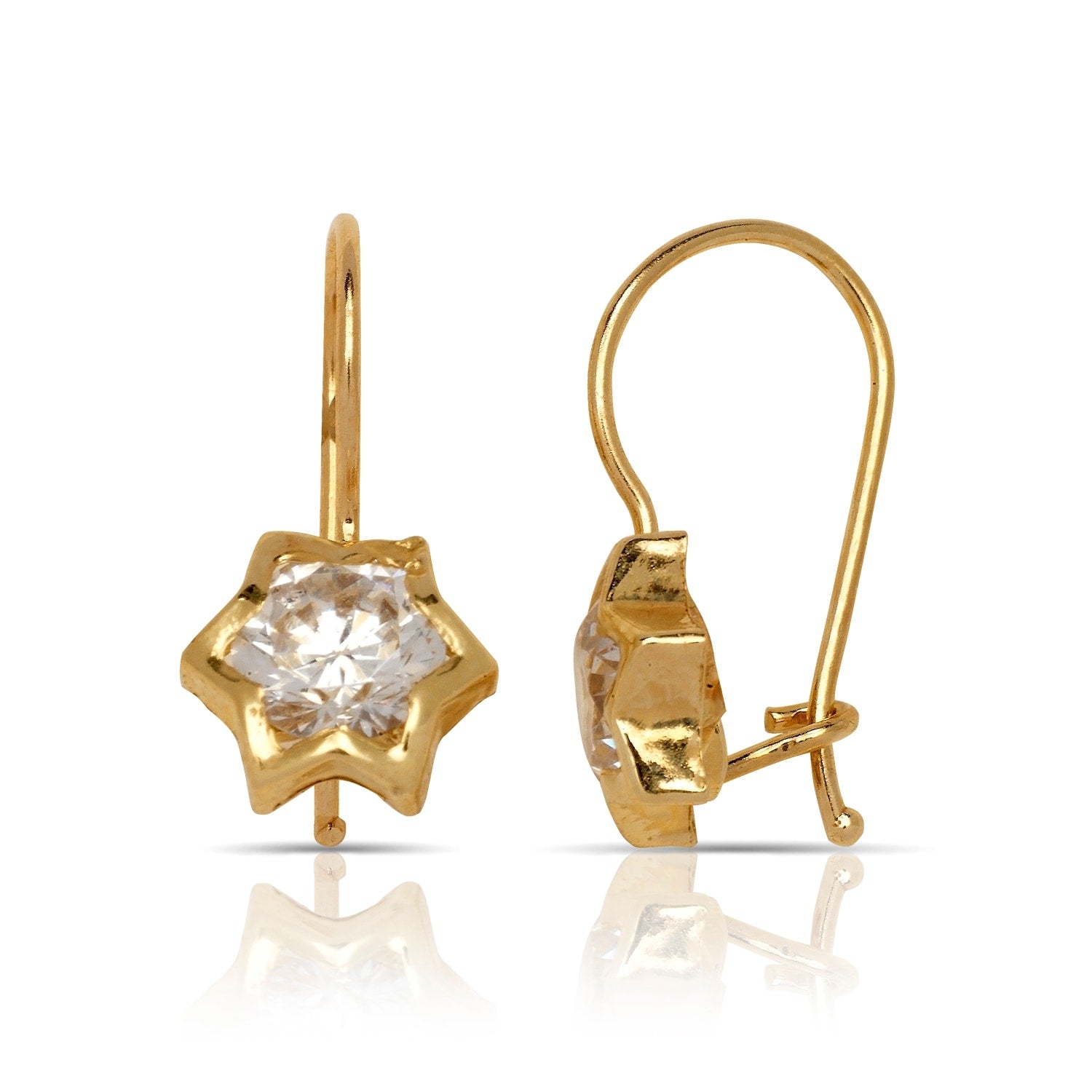 Curata 14K Gold Cubic Zirconia Flower Childrens Kidney Wire Earrings White