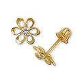 Curata 14K Gold Cubic Zirconia Small Open Daisy Flower Screw Back Earrings