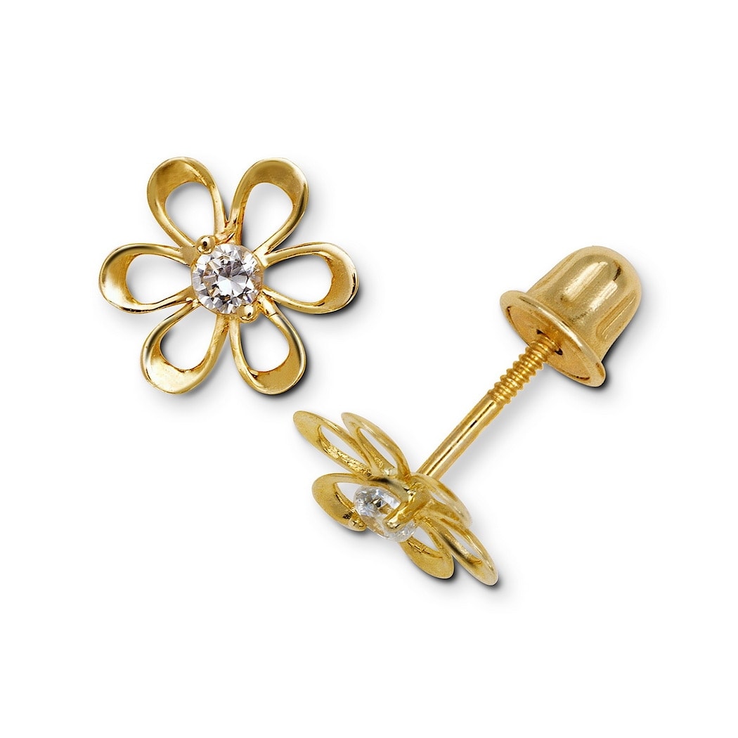 Curata 14K Gold Cubic Zirconia Small Open Daisy Flower Screw Back Earrings