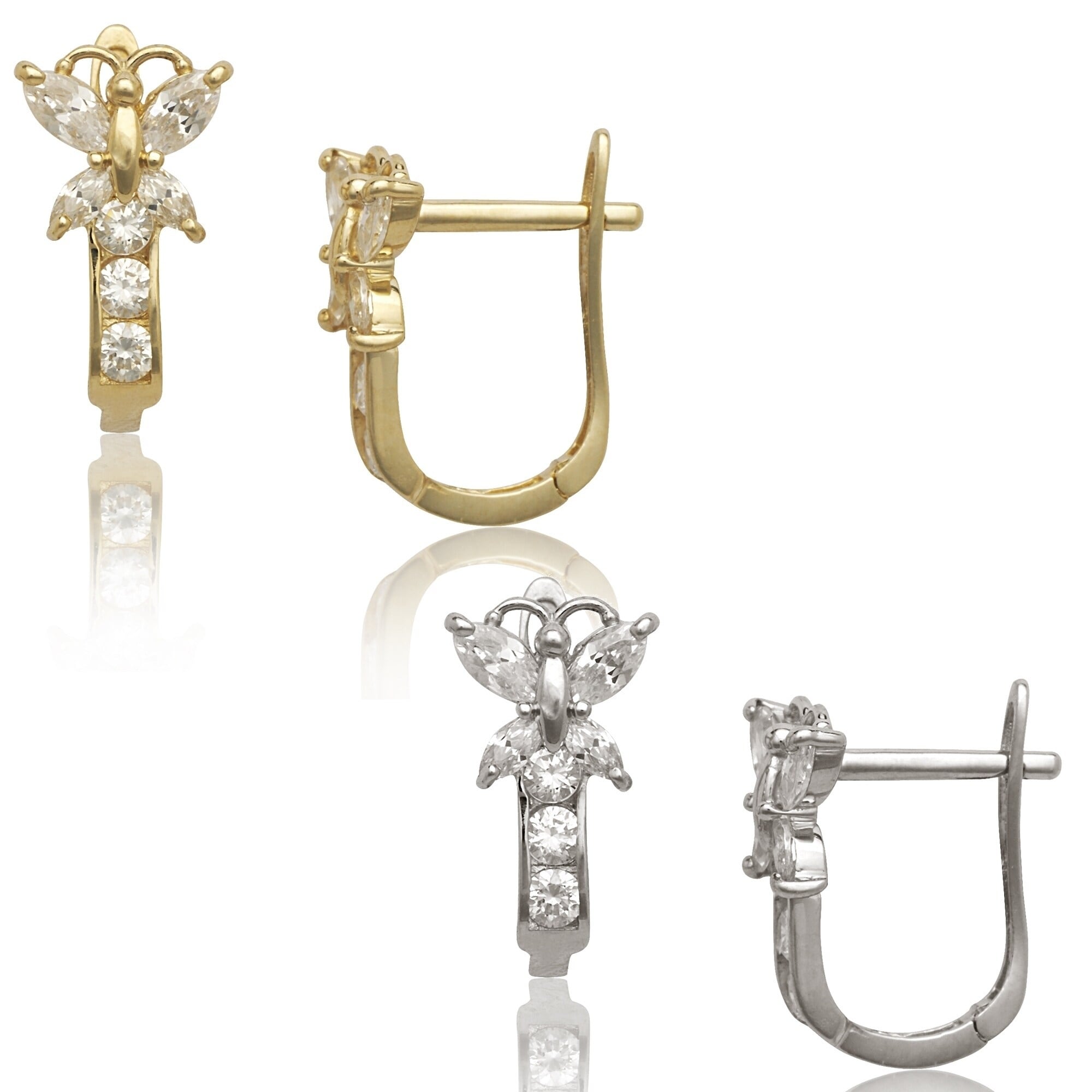 Curata 14K Gold Marquise Cubic Zirconia Butterfly Leverback Earrings White