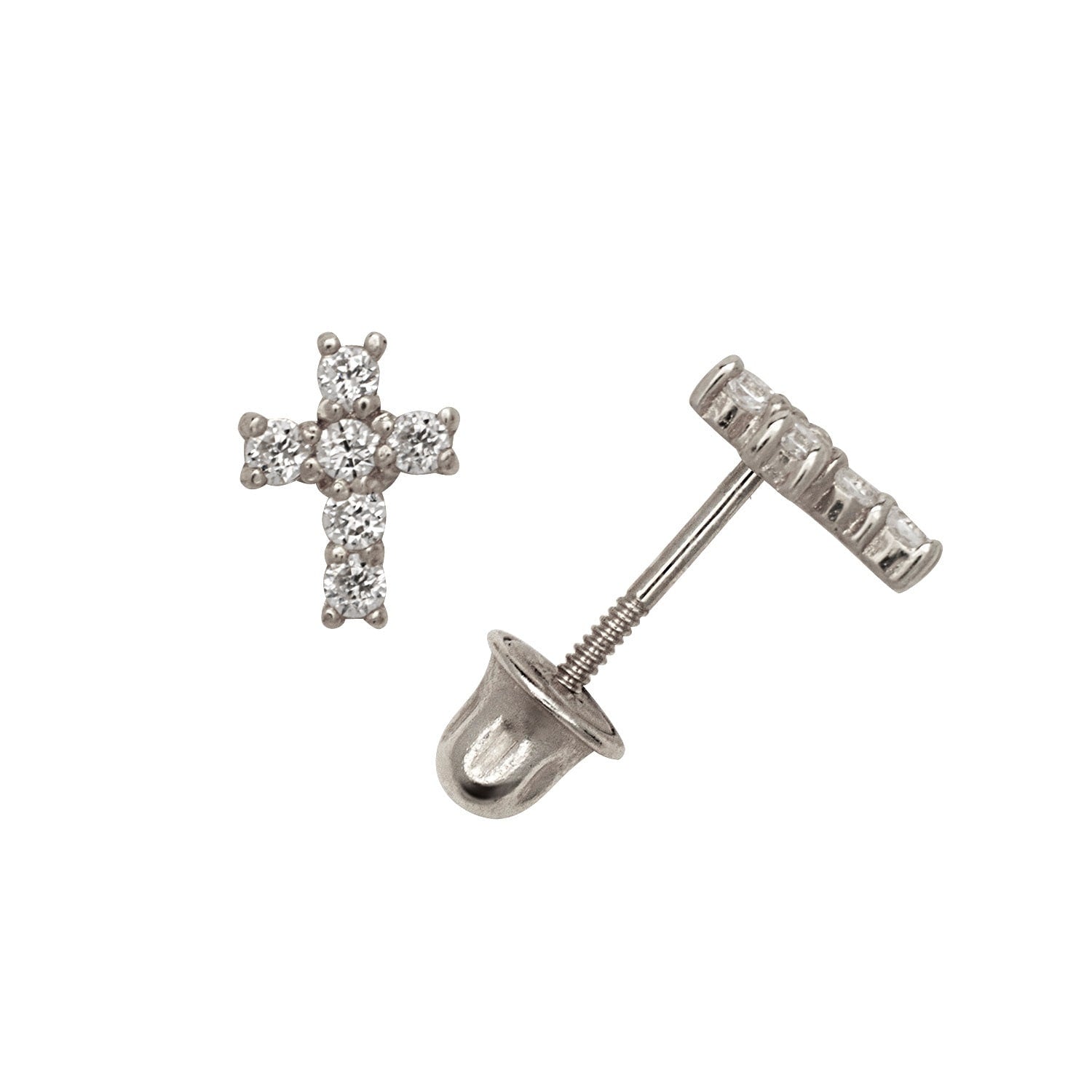 Curata Solid 14K Yellow Or White Gold Round Cubic Zirconia Small Cross Screw Back Stud Earrings 5X6Mm N A