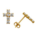 Curata Solid 14K Yellow Or White Gold Small Round Cubic Zirconia Cross Post Stud Earrings 7Mmx9Mm N A