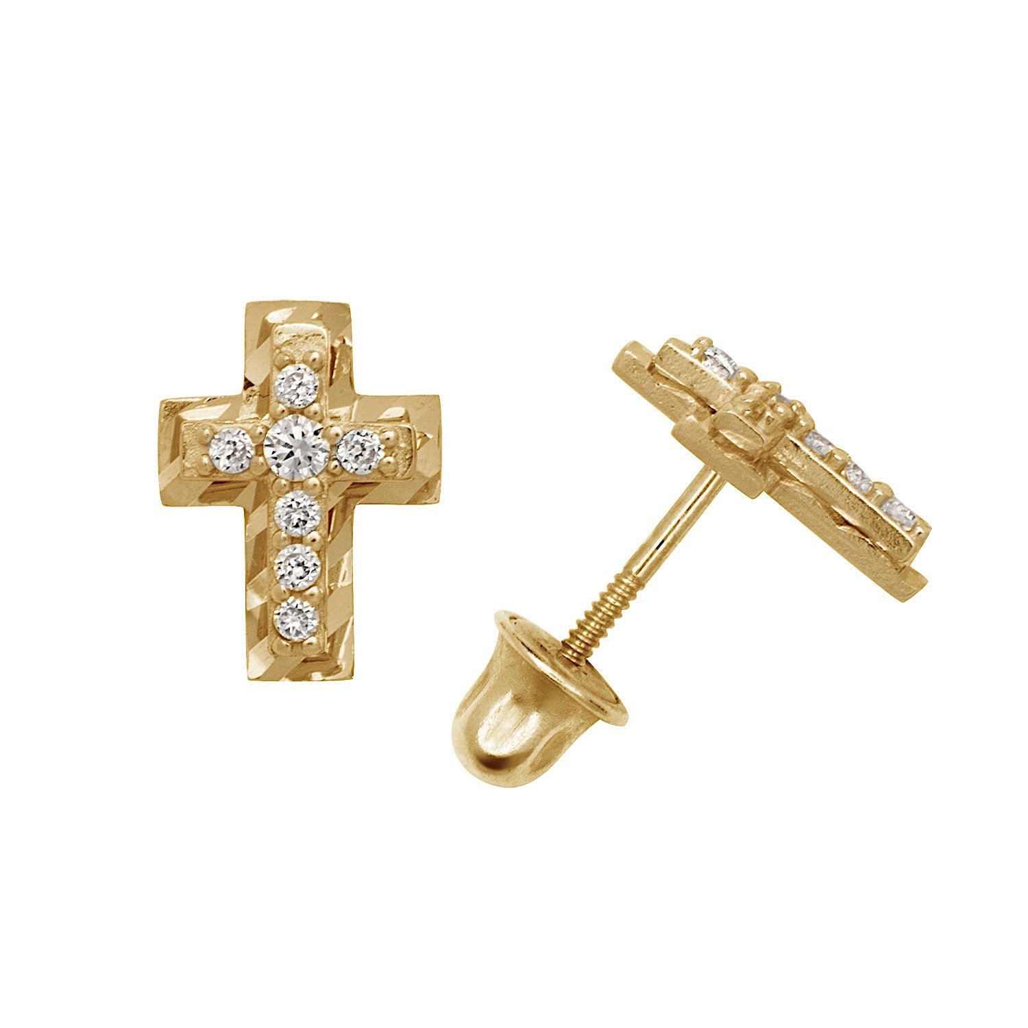 Curata Solid 14K Yellow Or White Gold Small Round Cubic Zirconia Cross Stud Screw Back Earrings 6X8Mm N A