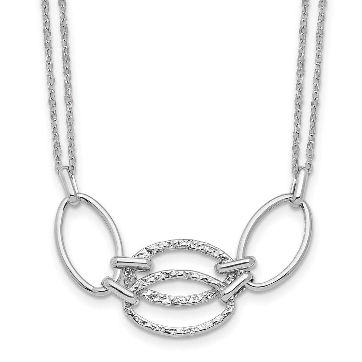 Curata 14K Italian White Gold Polished Double Strand Interlocking Textured Link Necklace 17.5