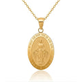 Curata 14K Yellow Gold Hollow Polished And Satin Miraculous Medal Pendant