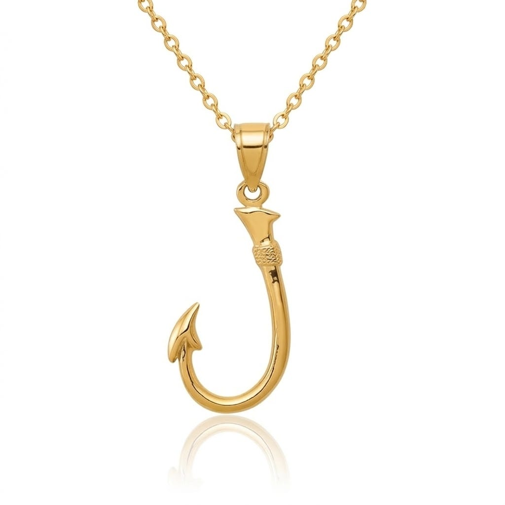 Curata 14K Yellow Gold Solid Textured Polished 3 D Fishing Hook Pendant Measures 32.7X13.3Mm