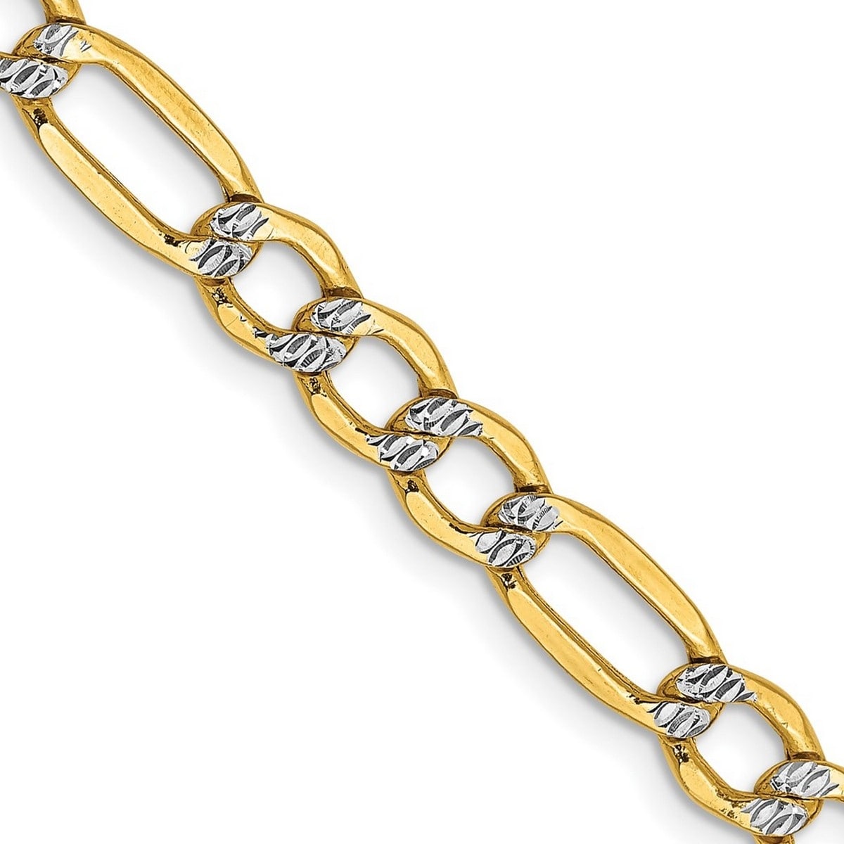 Curata 14K Solid Sparkle Cut Lobster Claw Closure 4.5Mm Pave Curb Chain Bracelet 8 Inch