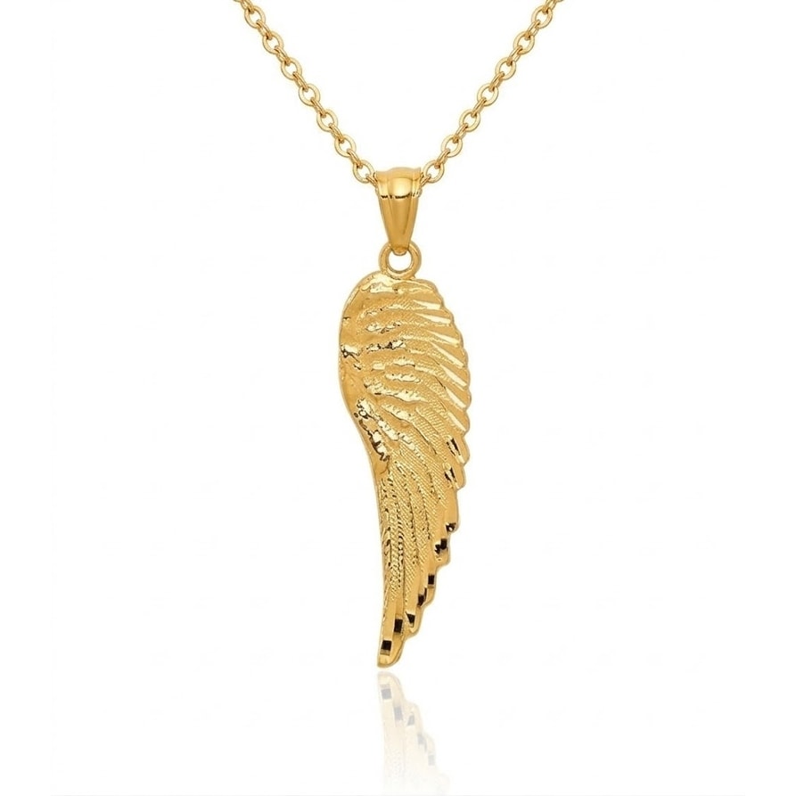 Curata 14K Yellow Gold Polished And Textured Religious Guardian Angel Wing Pendant Necklace Jewelry Gifts For Women
