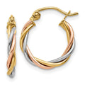 Curata 14K Tri Color Hollow Hinged Post Gold Polished 2.5Mm Twisted Hoop Earrings Jewelry Gifts For Women