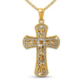Curata 14K Two Tone Gold 18 2 Level Ornate Cross Pendant Necklace 35.25X19.4Mm