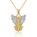 Curata 14K Yellow Gold Rhodium 18 Filigree Angel Pendant Necklace 28X17.7M