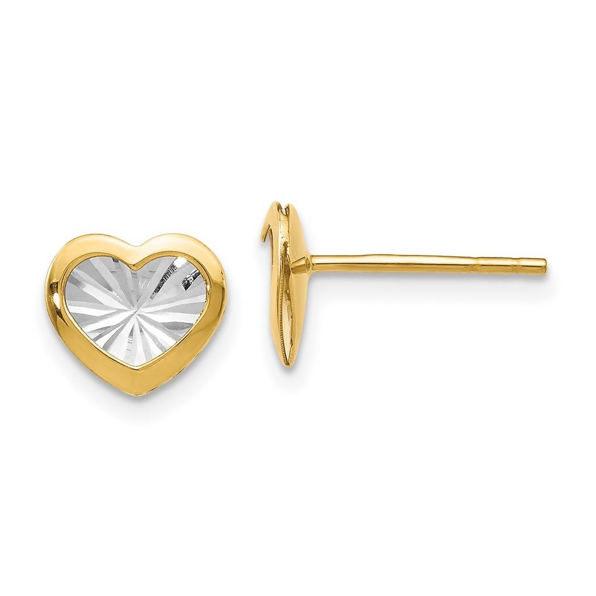 Curata 14K Two Tone Gold 8Mm Diamond Cut Heart Post Earrings