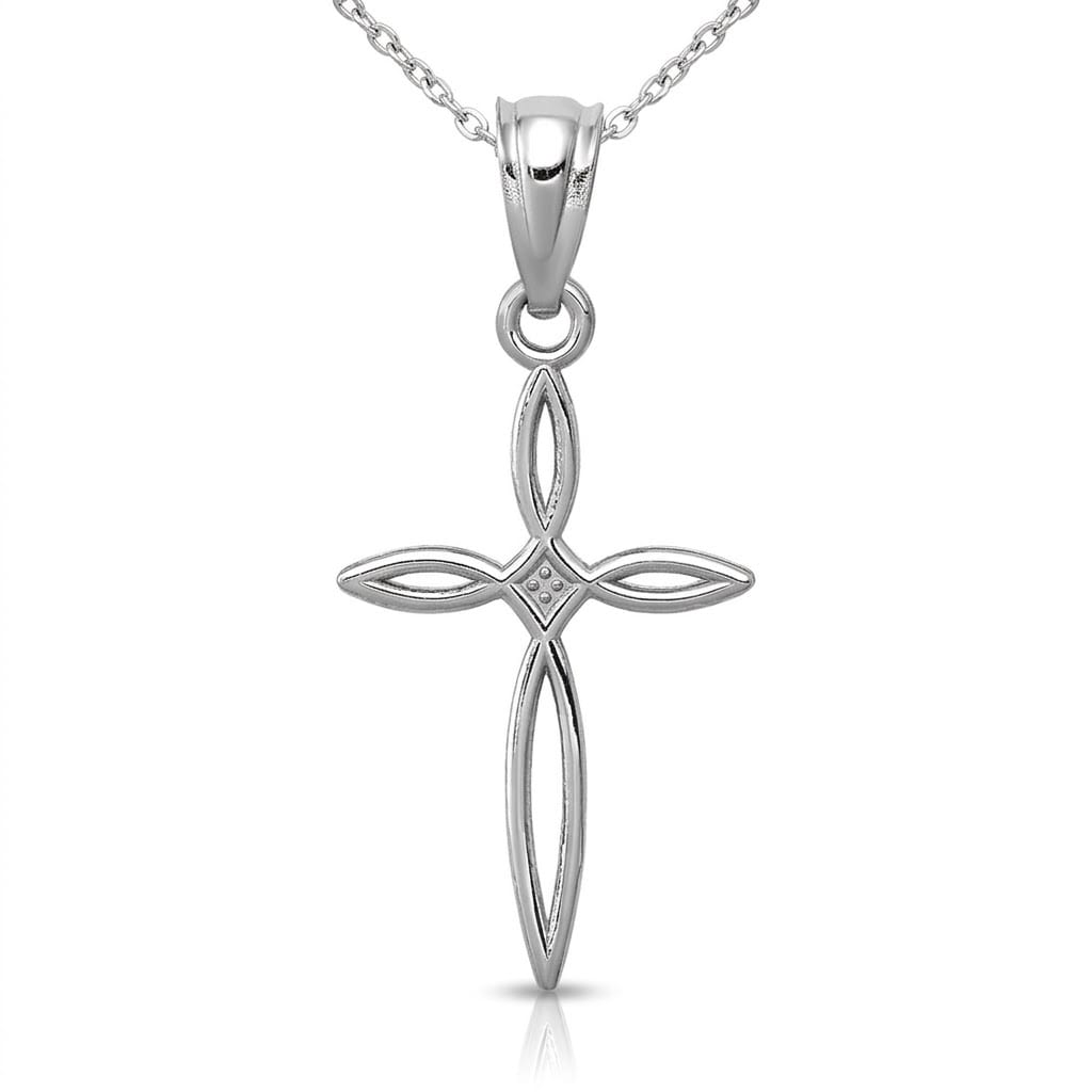 Curata 14K White Gold 18 Small Passion Cross Charm Necklace 16X11Mm