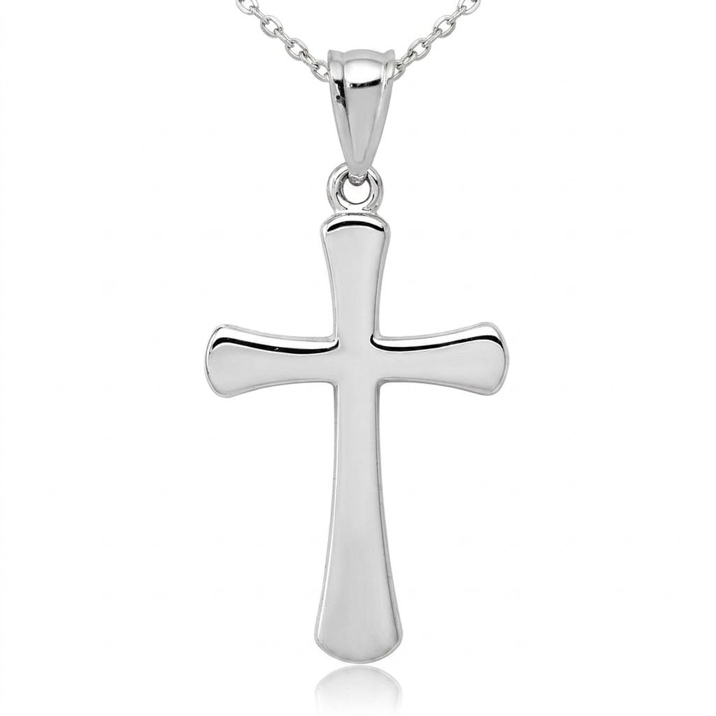 Curata 14K White Gold 18 Polished Smal Rounded Cross Necklace 23X16Mm