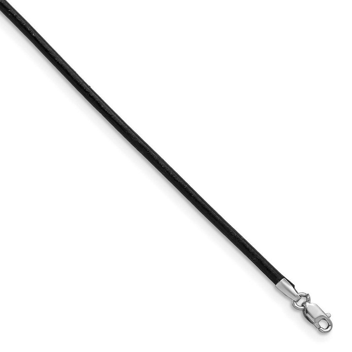 Curata 14K White Gold 2Mm Black Leather Cord Necklace Lobster Options 16 18 20