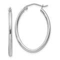 Curata 14K White Gold Hinged Post Polished 2Mm Oval Tube Hoop Earrings Measures 26X22Mm