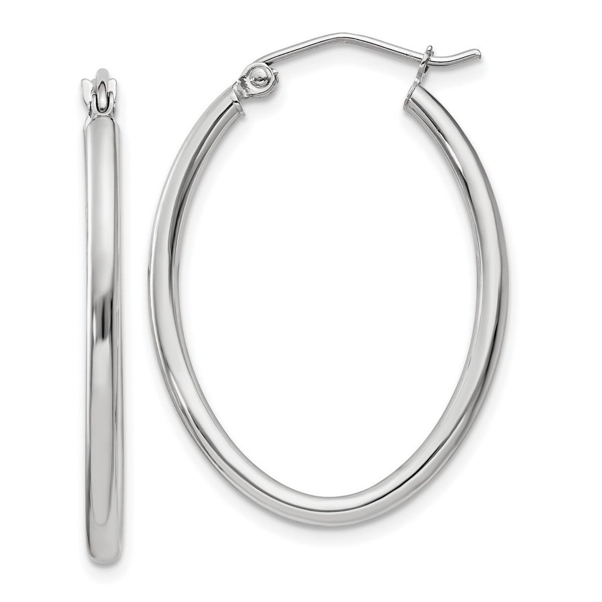 Curata 14K White Gold Hinged Post Polished 2Mm Oval Tube Hoop Earrings Measures 26X22Mm