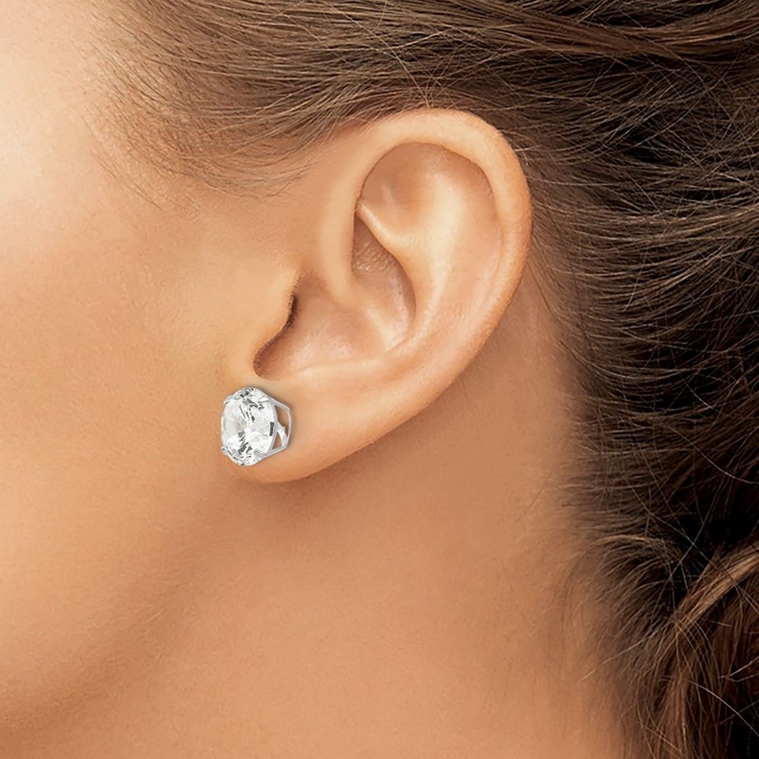 Curata 14K White Gold Polished Post Earrings 6.5Mm Cubic Zirconia Stud Earrings