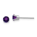 Curata 14K White Gold 4Mm Round Genuine Amethyst Stud Earrings February Birthstone