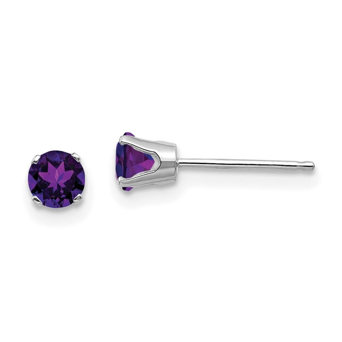 Curata 14K White Gold 4Mm Round Genuine Amethyst Stud Earrings February Birthstone