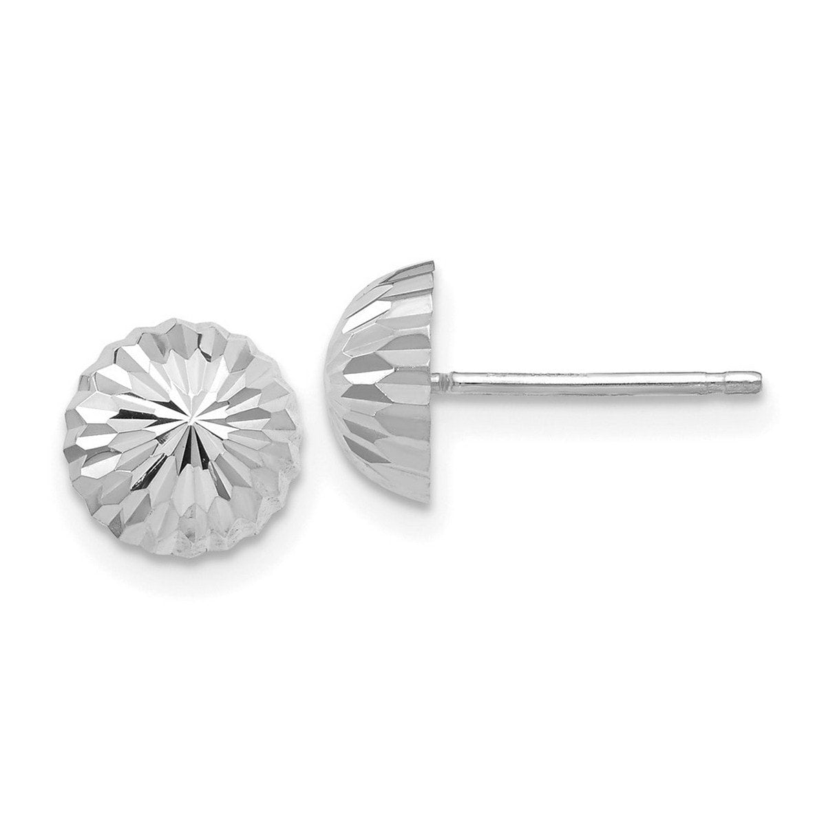 Curata 14K White Gold Hollow Closed Back Polished Sparkle Cut Half Ball Post Earrings