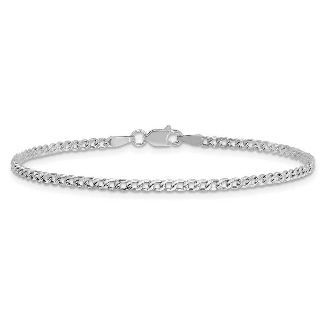 Curata 14K White Gold Hollow Polished Lightweight Lobster Claw Closure 2.5Mm Semi Solid Curb Link Chain Bracelet 7 Inch