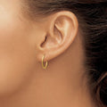 Curata 14K Yellow Gold Satin Polished Hollow Tube 1.25Mm Sparkle Cut Endless Hoop Earrings